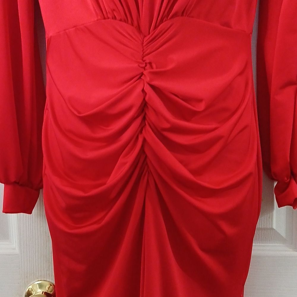 Super Star low cut high slit slink party holiday dress long sleeves Sz L NWOT - Picture 5 of 11